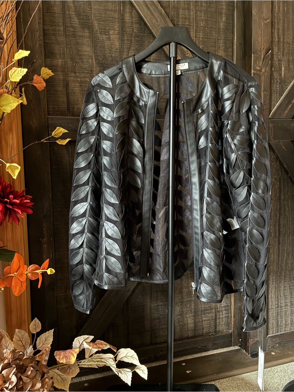bagatelle Black Leaf-Pattern Leather Jacket. Absolutely gorgeous Piece